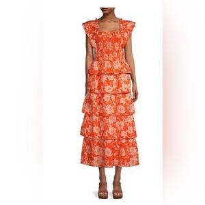 Saylor Linley Orange Ruffle Print Dress size Small NWT